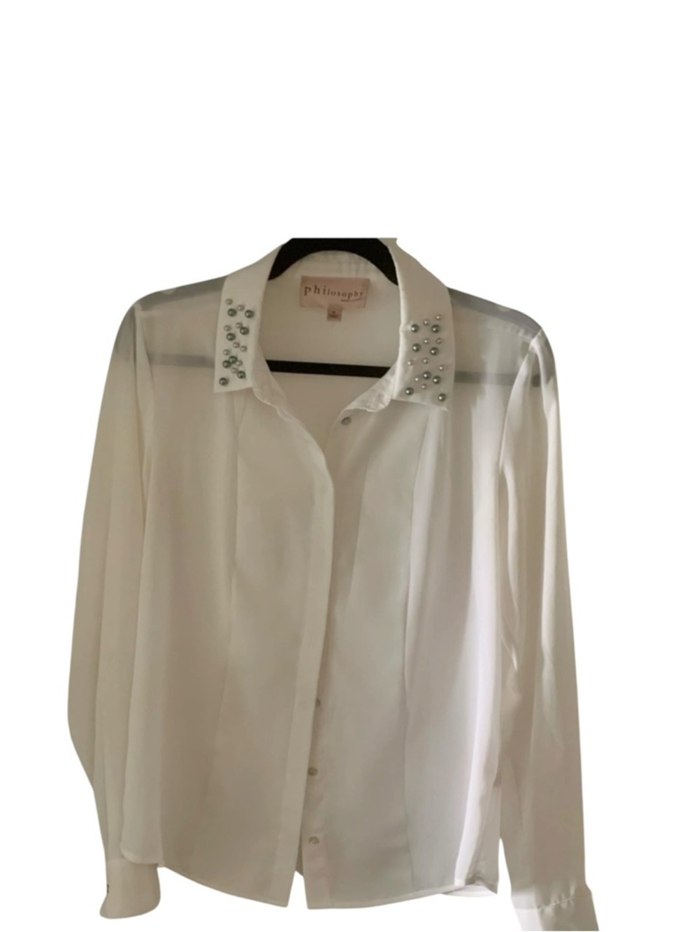 Philosophy Republik Clothing Women Faux Pearl Studded Collar Blouse Cream Size S